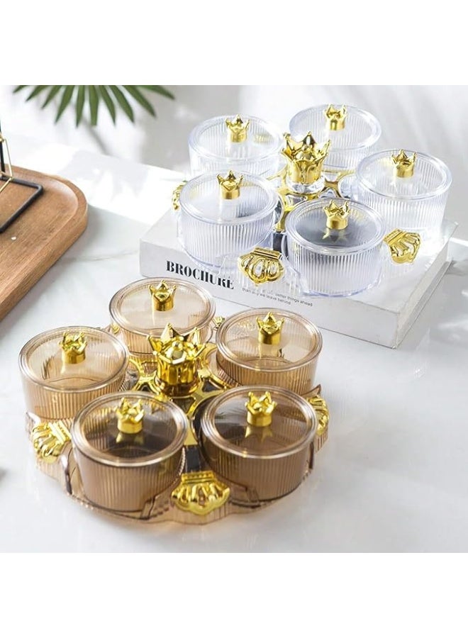 A golden crown-shaped serving dish for snacks and treats, perfect for the living room; a set of 5 deep dishes with lids and a rotating stand. - Image 5